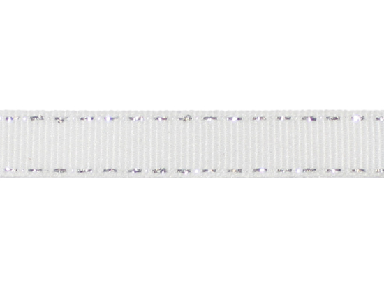 Picture of Saddle Stitch petersham (12mm x 20m) white, silver lurex stitch line
